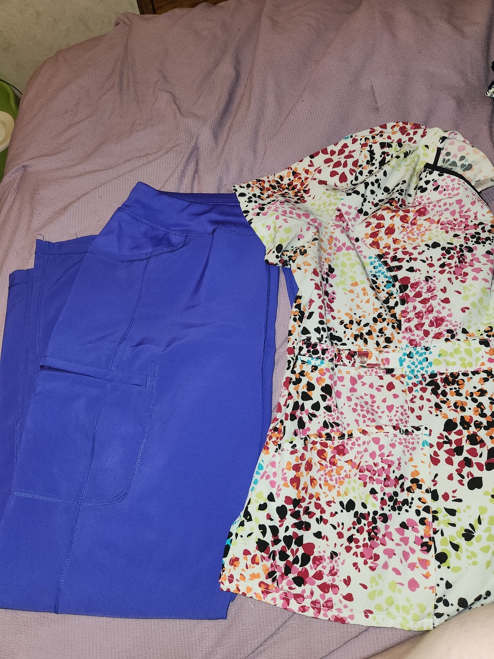Purple Women's Scrub Pants With Colorful Leopard Scrub Top